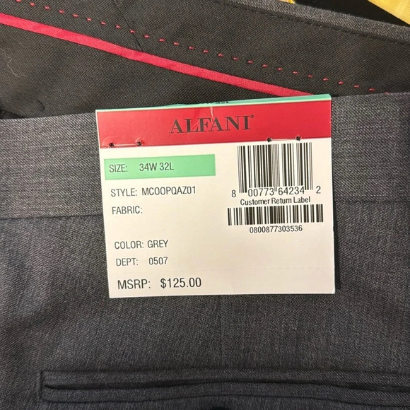 NWT Mens Alfani Dress Pant Sz 34 x 32 Color Grey - Picture 2 of 5